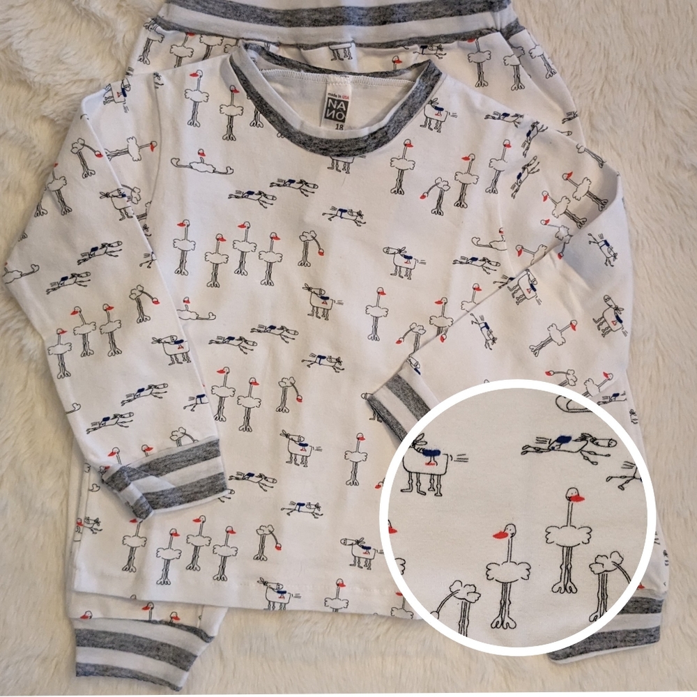 NANO baby 2-pc Outfit Grey Stripe Trim Funny Animal Graphic Unisex 18m NWT
